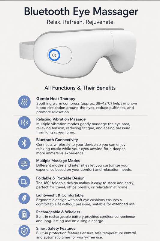 Bluetooth Eye Massager with Heat & Vibration