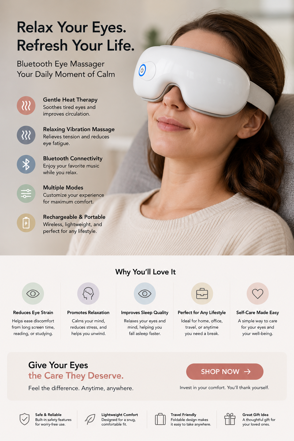 Bluetooth Eye Massager with Heat & Vibration
