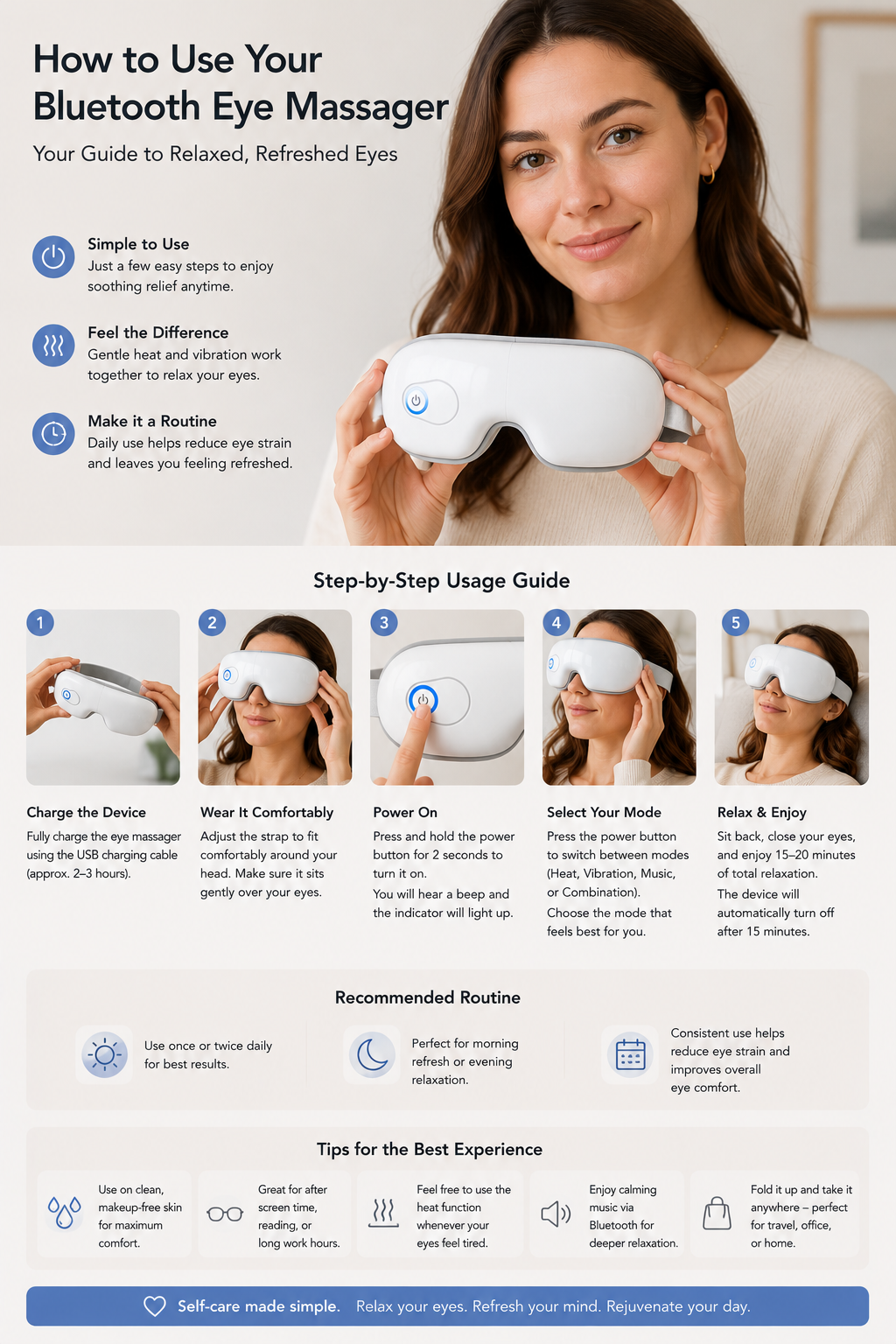 Bluetooth Eye Massager with Heat & Vibration